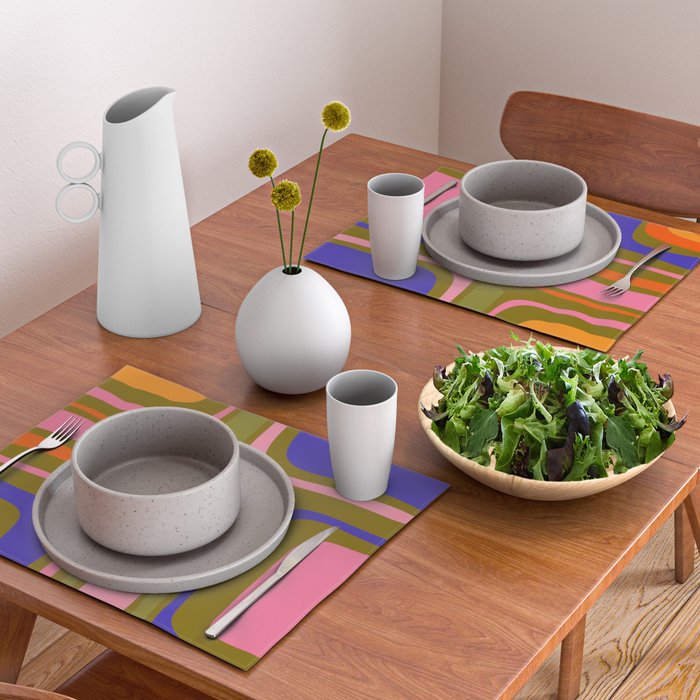 Palm Springs Retro Mid Century Modern Colorful Abstract Pattern Olive Khaki Green Pink Blue Orange Placemat Gallery Image 2