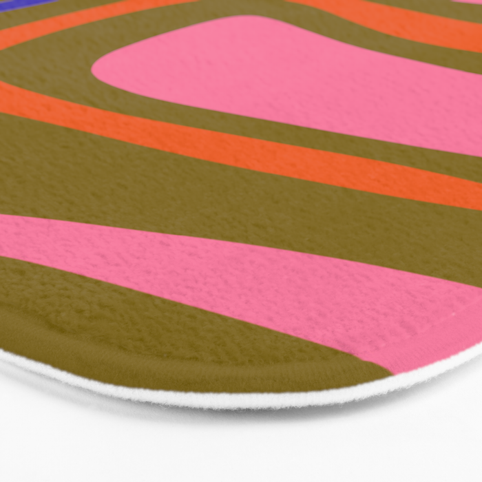 Palm Springs Retro Mid Century Modern Colorful Abstract Pattern Olive Khaki Green Pink Blue Orange Bath Mat Gallery Image 3