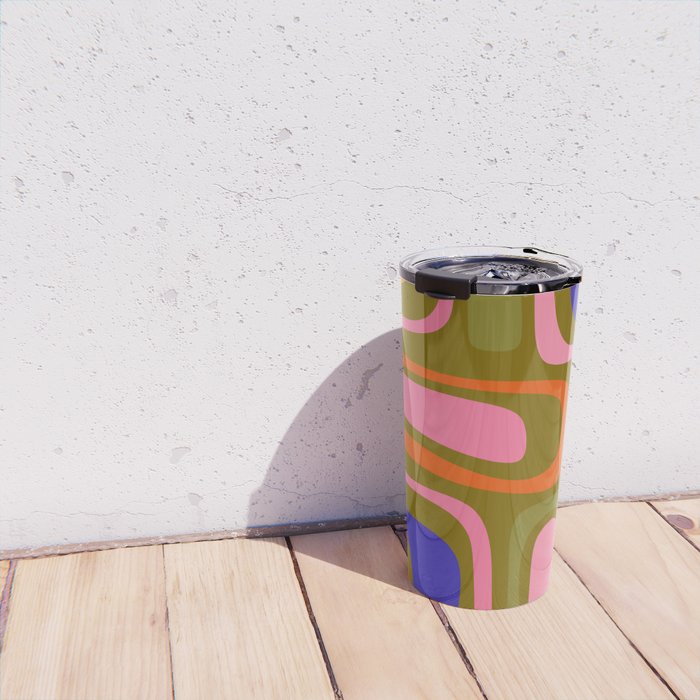 Palm Springs Retro Mid Century Modern Colorful Abstract Pattern Olive Khaki Green Pink Blue Orange Travel Mug Gallery Image 4