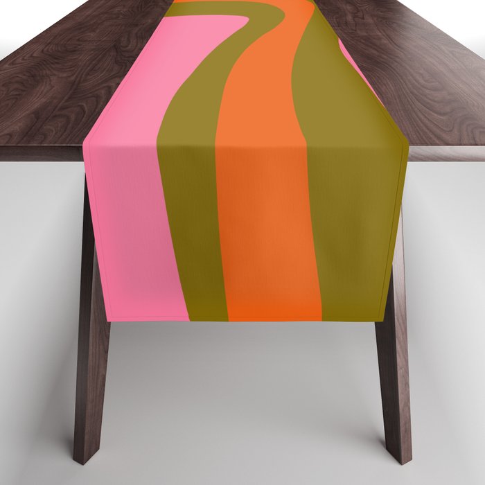 Palm Springs Retro Mid Century Modern Colorful Abstract Pattern Olive Khaki Green Pink Blue Orange Table Runner Gallery Image 1
