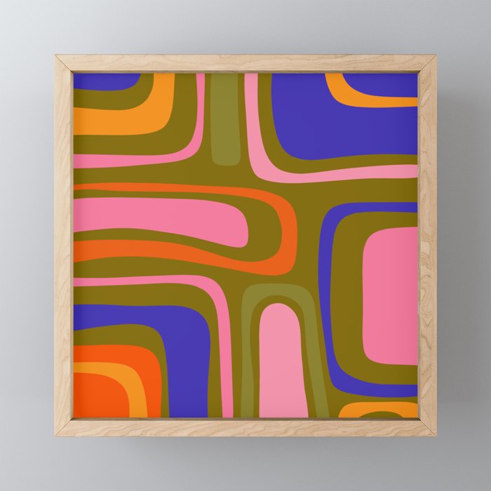 Palm Springs Retro Mid Century Modern Colorful Abstract Pattern Olive Khaki Green Pink Blue Orange Mini Art Print Gallery Image 1