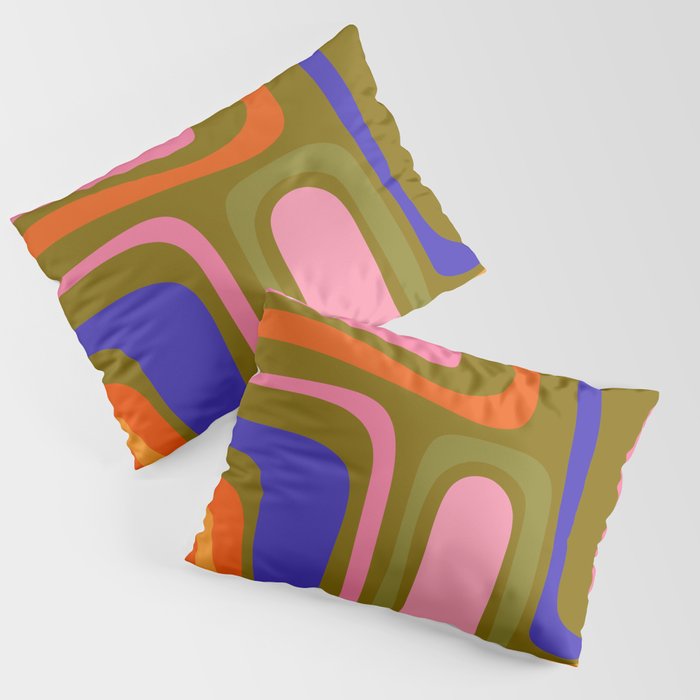 Palm Springs Retro Mid Century Modern Colorful Abstract Pattern Olive Khaki Green Pink Blue Orange Pillow Sham Gallery Image 1