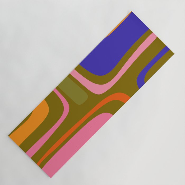 Palm Springs Retro Mid Century Modern Colorful Abstract Pattern Olive Khaki Green Pink Blue Orange Yoga Mat Gallery Image 1