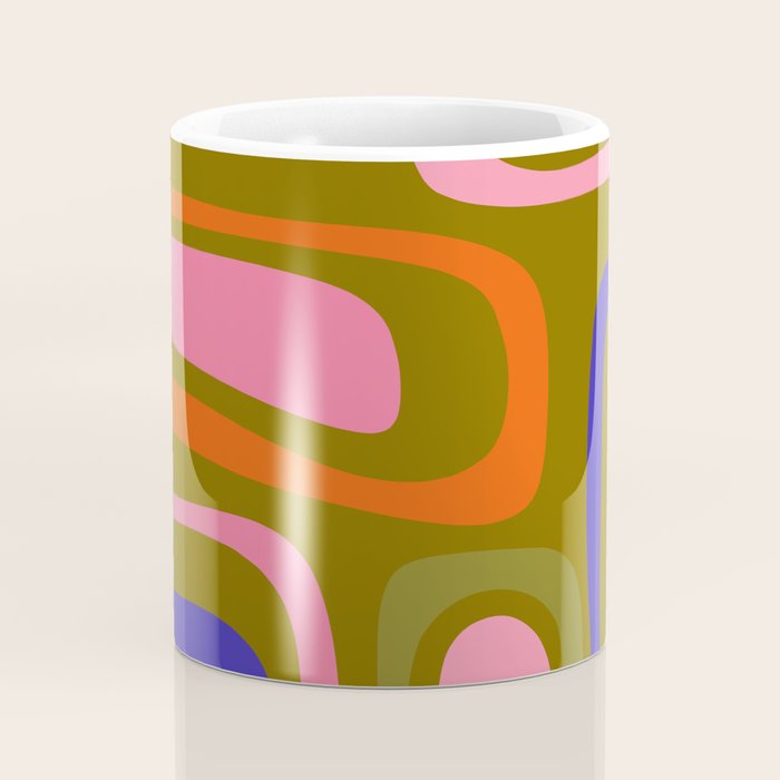Palm Springs Retro Mid Century Modern Colorful Abstract Pattern Olive Khaki Green Pink Blue Orange Coffee Mug Gallery Image 4