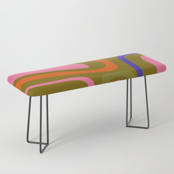 Palm Springs Retro Mid Century Modern Colorful Abstract Pattern Olive Khaki Green Pink Blue Orange Bench Gallery Image 1