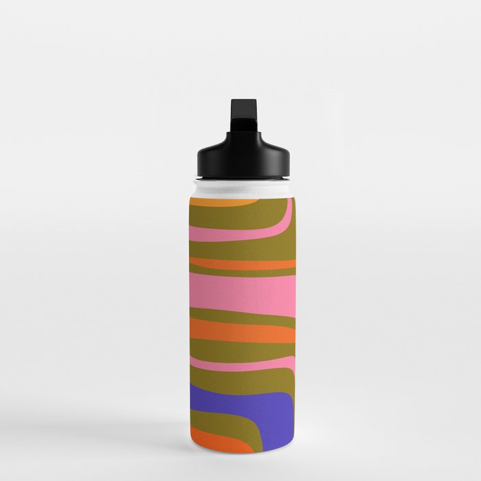 Palm Springs Retro Mid Century Modern Colorful Abstract Pattern Olive Khaki Green Pink Blue Orange Water Bottle Gallery Image 3