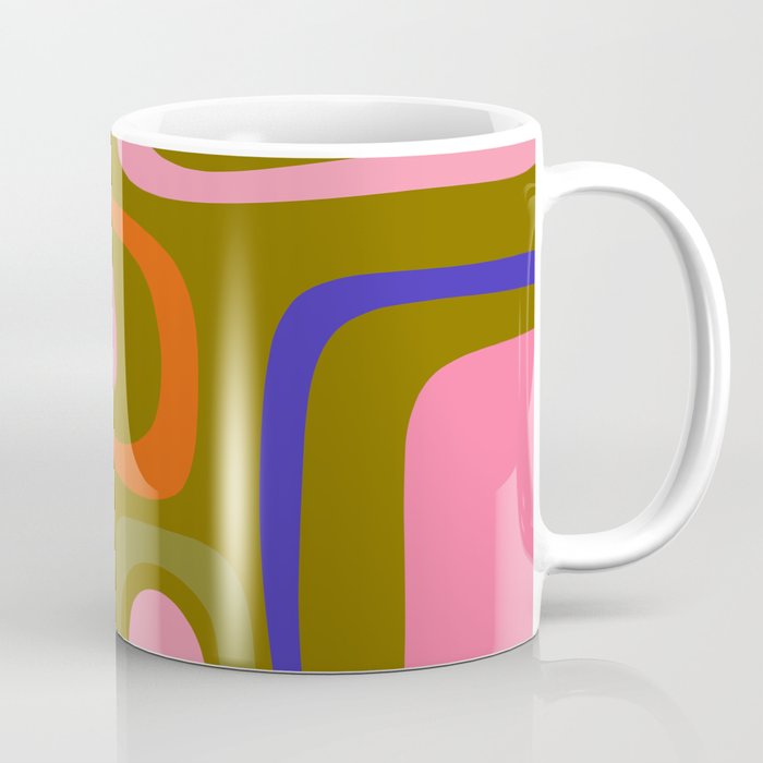 Palm Springs Retro Mid Century Modern Colorful Abstract Pattern Olive Khaki Green Pink Blue Orange Coffee Mug Gallery Image 1