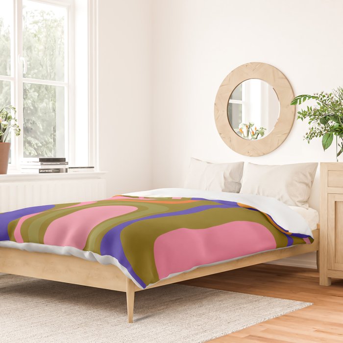 Palm Springs Retro Mid Century Modern Colorful Abstract Pattern Olive Khaki Green Pink Blue Orange Duvet Cover Gallery Image 2