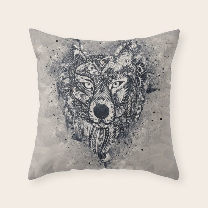 Native American Wolf Throw Pillow Gallery Image 1