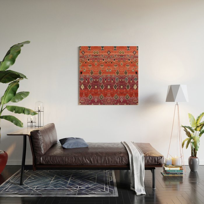 Traditional Oriental Moroccan Rug Design Wood Wall Art Gallery Image 2