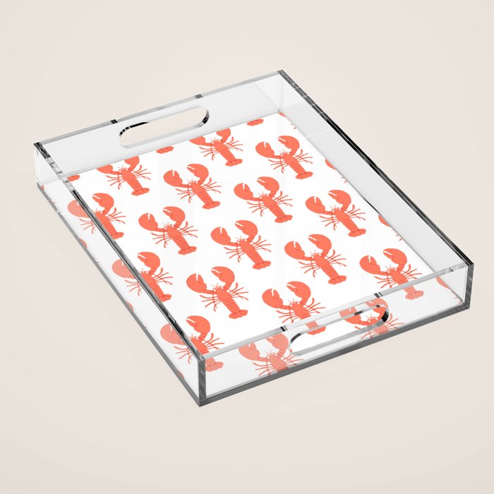 Red lobster sea food animal cartoon pattern Acrylic Tray Gallery Image 1