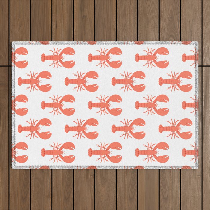 Red lobster sea food animal cartoon pattern Outdoor Rug Gallery Image 1