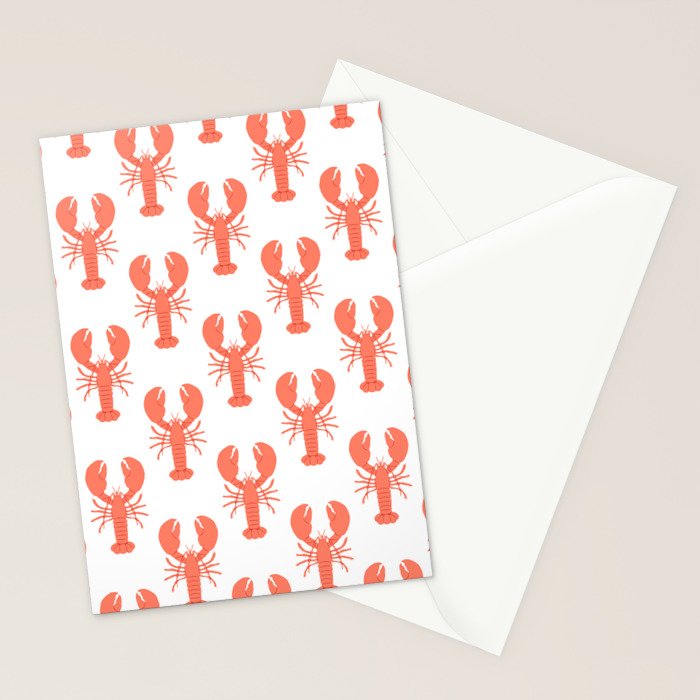 Red lobster sea food animal cartoon pattern Stationery Card Gallery Image 2
