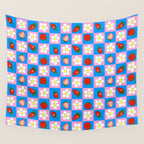 Strawberry Checkerboard - Blue And Pink Wall Tapestry Gallery Image 4
