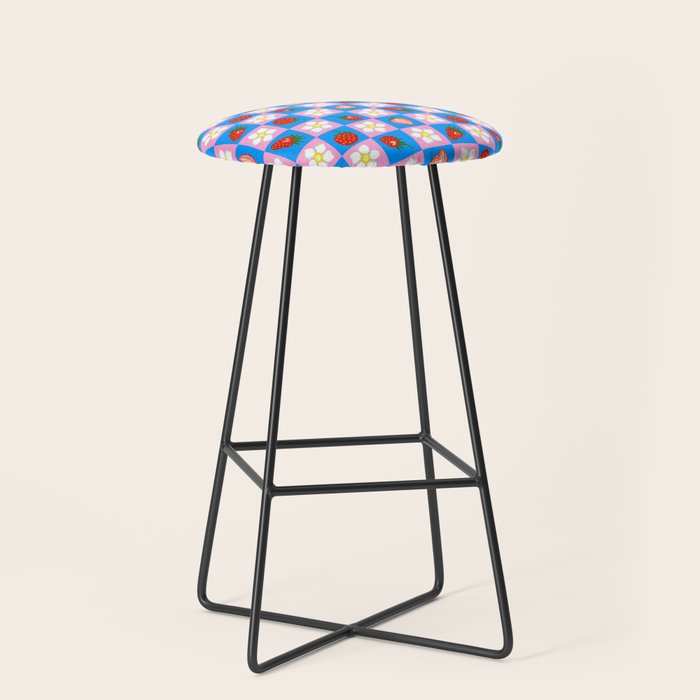 Strawberry Checkerboard - Blue And Pink Stool Gallery Image 1