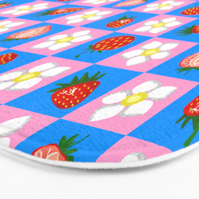 Strawberry Checkerboard - Blue And Pink Bath Mat Gallery Image 3