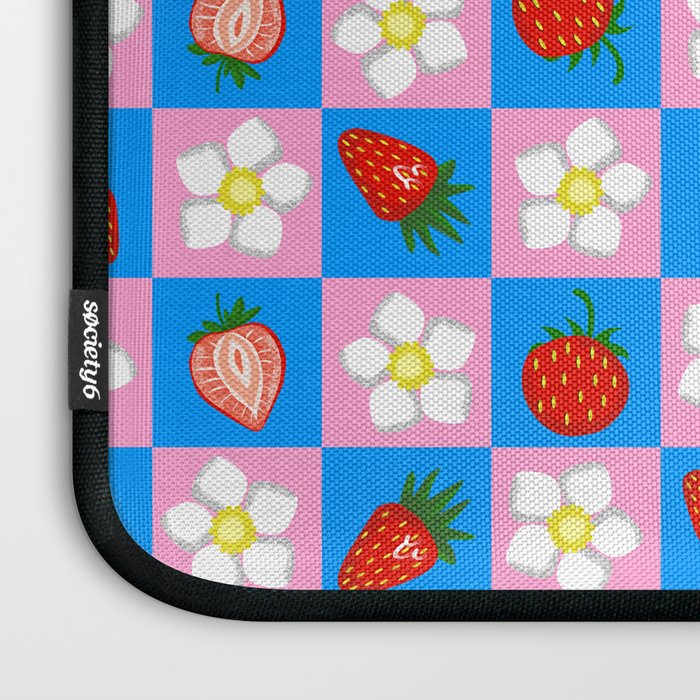 Strawberry Checkerboard - Blue And Pink Laptop Sleeve Gallery Image 3