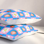Strawberry Checkerboard - Blue And Pink Pillow Sham Gallery Image 3