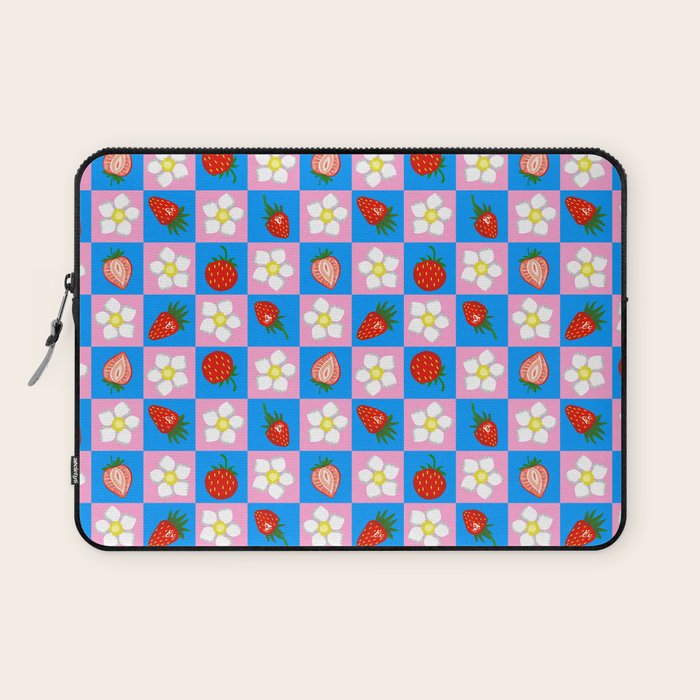 Strawberry Checkerboard - Blue And Pink Laptop Sleeve Gallery Image 1
