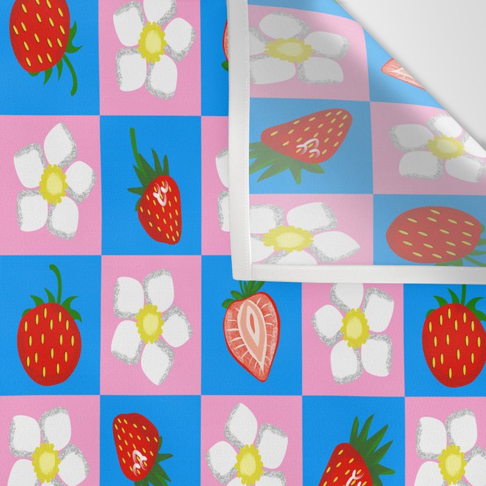 Strawberry Checkerboard - Blue And Pink Wall Tapestry Gallery Image 3