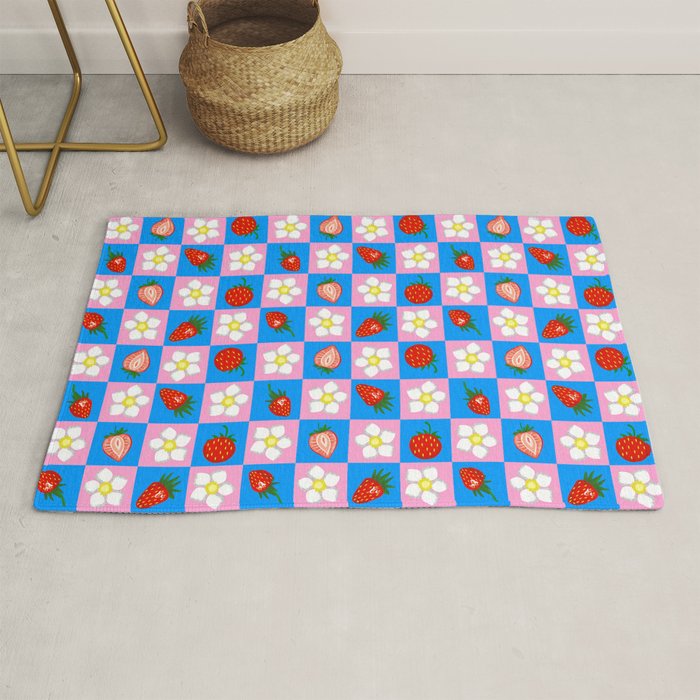 Strawberry Checkerboard - Blue And Pink Rug Gallery Image 1
