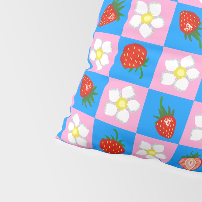 Strawberry Checkerboard - Blue And Pink Pillow Sham Gallery Image 4