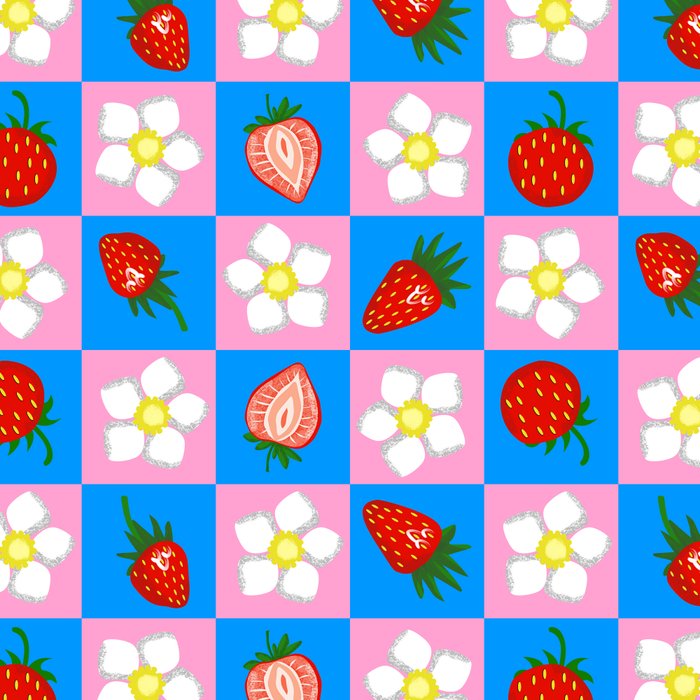 Strawberry Checkerboard - Blue And Pink Coffee Mug Gallery Image 2