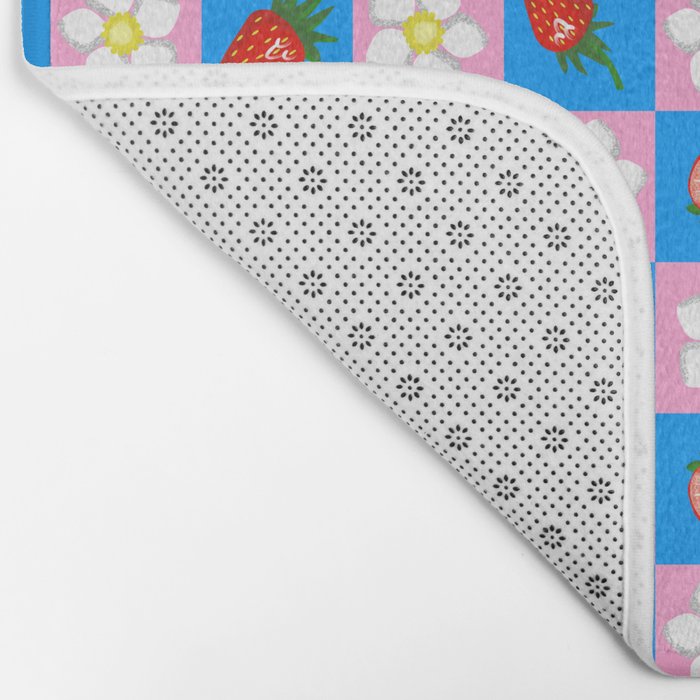 Strawberry Checkerboard - Blue And Pink Bath Mat Gallery Image 2