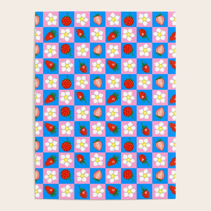 Strawberry Checkerboard - Blue And Pink Poster Gallery Image 1