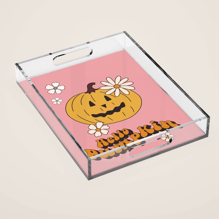 Hello Pumpkin Retro Pink Floral Print Acrylic Tray Gallery Image 1