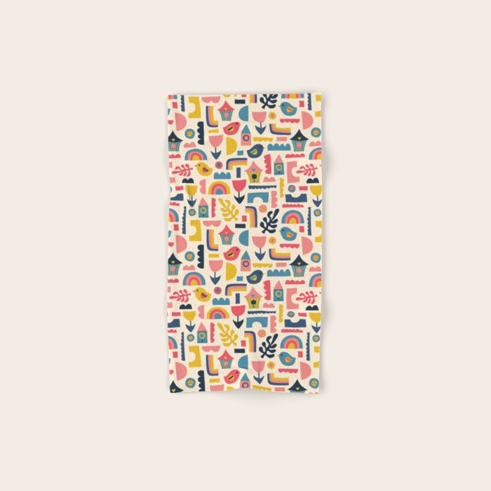 Scandinavian Birds Flowers Rainbows Kids Pattern Bath Towel Gallery Image 1