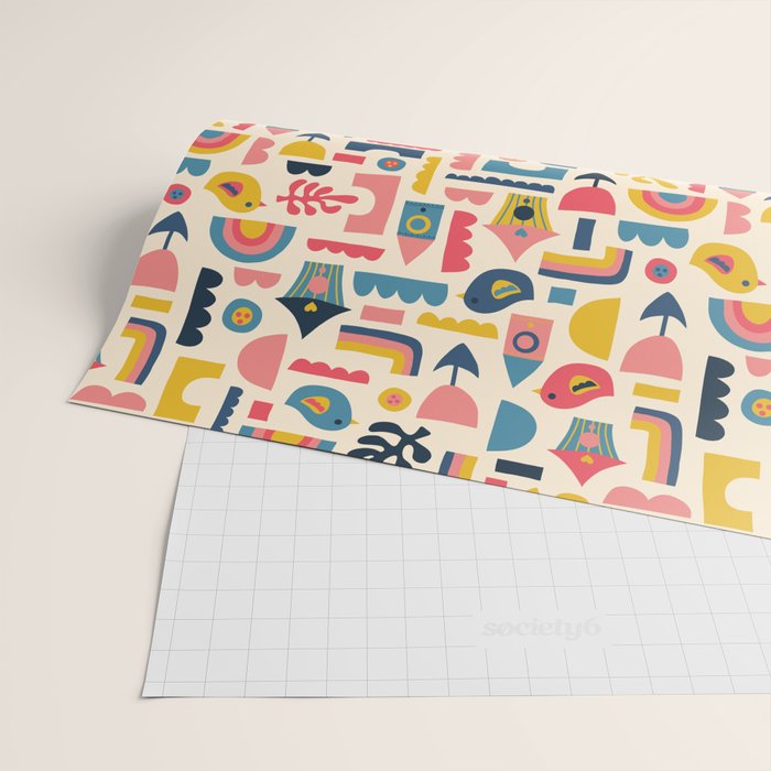 Scandinavian Birds Flowers Rainbows Kids Pattern Wrapping Paper Gallery Image 2