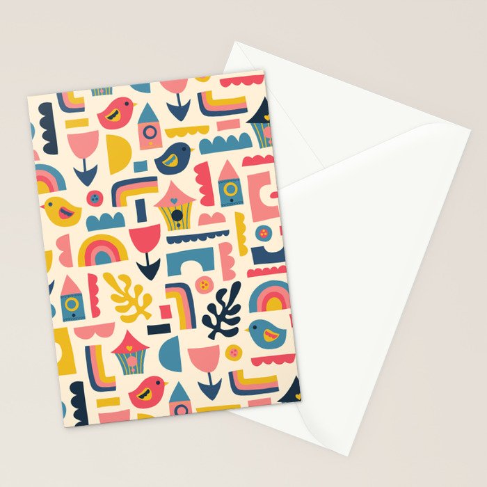 Scandinavian Birds Flowers Rainbows Kids Pattern Stationery Card Gallery Image 2