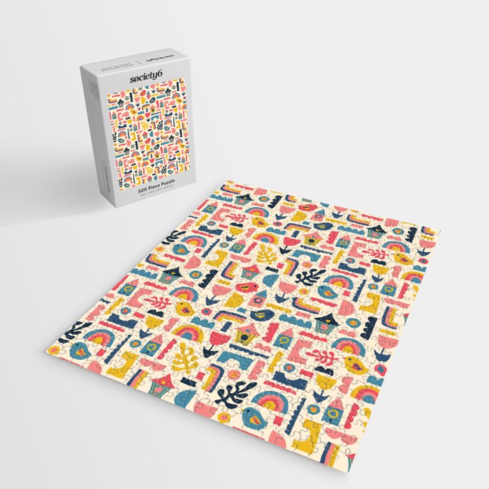 Scandinavian Birds Flowers Rainbows Kids Pattern Jigsaw Puzzle Gallery Image 2