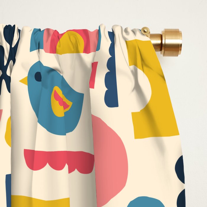 Scandinavian Birds Flowers Rainbows Kids Pattern Window Curtain Gallery Image 2