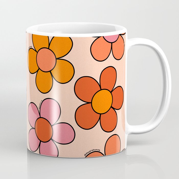 Groovy Flowers Print in Pink Coffee Mug Gallery Image 1