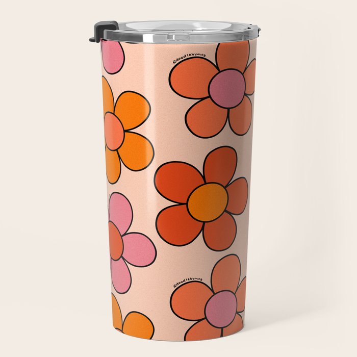 Groovy Flowers Print in Pink Travel Mug Gallery Image 3