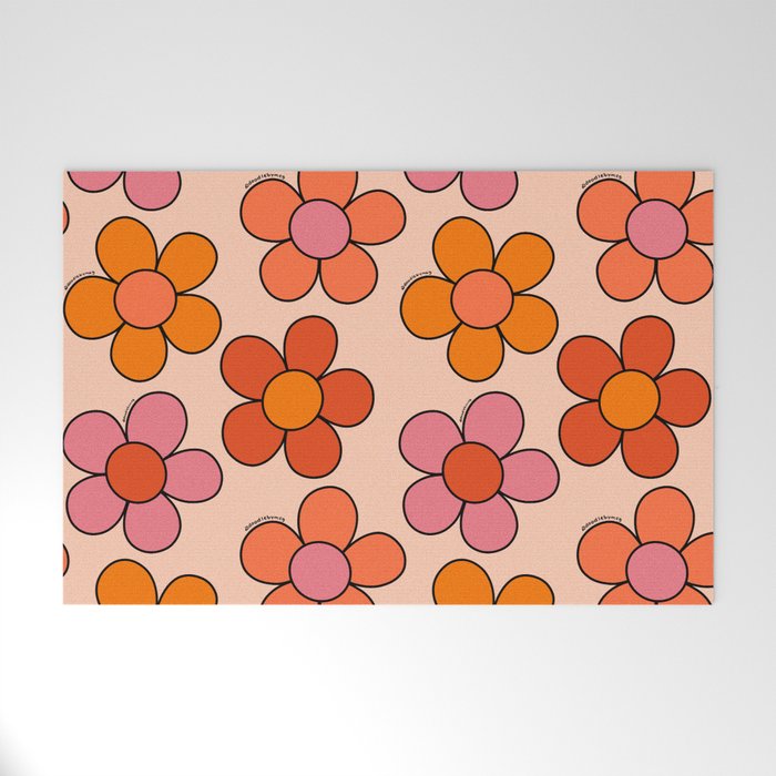 Groovy Flowers Print in Pink Welcome Mat Gallery Image 1