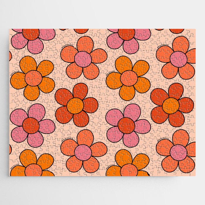 Groovy Flowers Print in Pink Jigsaw Puzzle Gallery Image 1