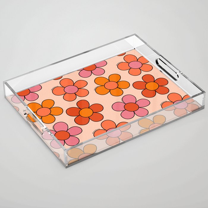 Groovy Flowers Print in Pink Acrylic Tray Gallery Image 1
