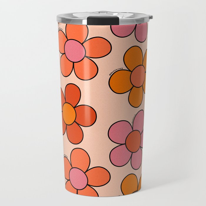 Groovy Flowers Print in Pink Travel Mug Gallery Image 1