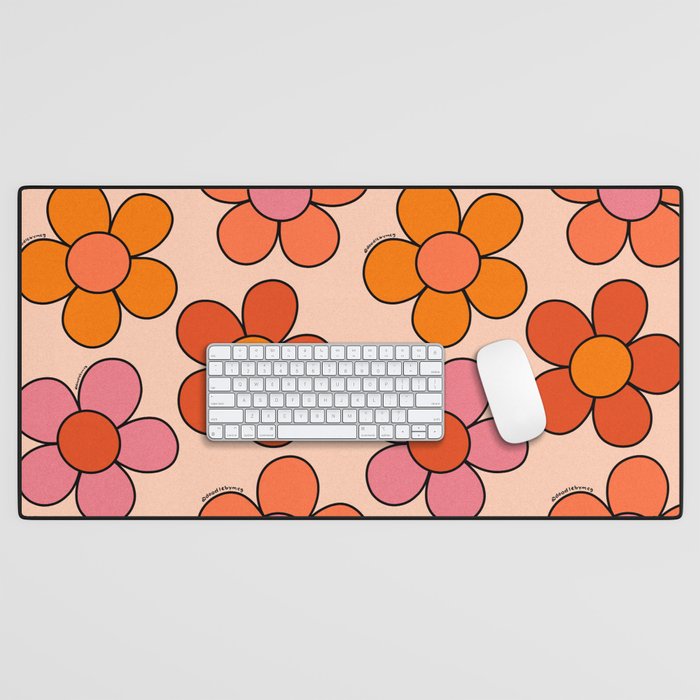 Groovy Flowers Print in Pink Desk Mat Gallery Image 1