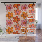 Groovy Flowers Print in Pink Wall Mural Gallery Image 1