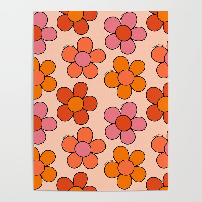 Groovy Flowers Print in Pink Poster Gallery Image 4