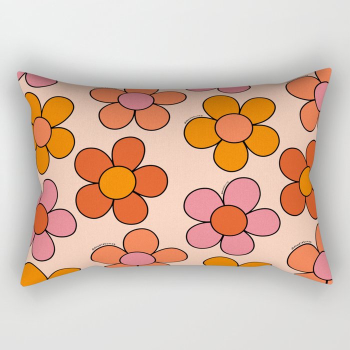 Groovy Flowers Print in Pink Rectangular Pillow Gallery Image 1
