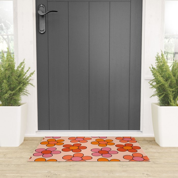 Groovy Flowers Print in Pink Welcome Mat Gallery Image 3