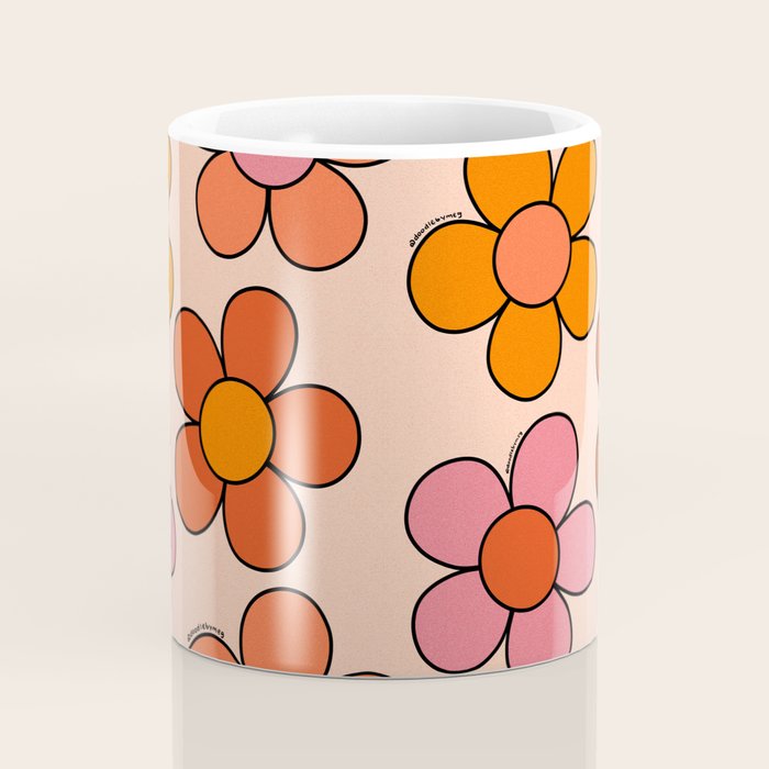 Groovy Flowers Print in Pink Coffee Mug Gallery Image 4