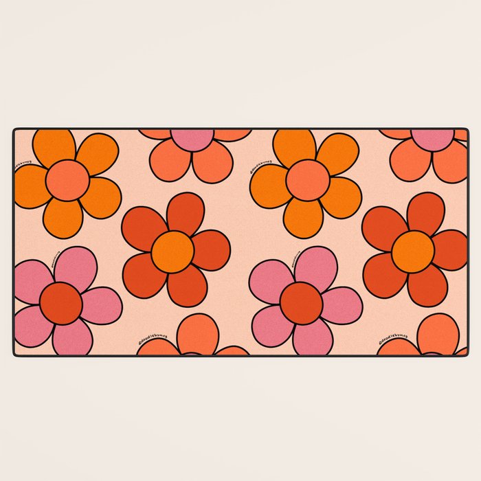 Groovy Flowers Print in Pink Desk Mat Gallery Image 3