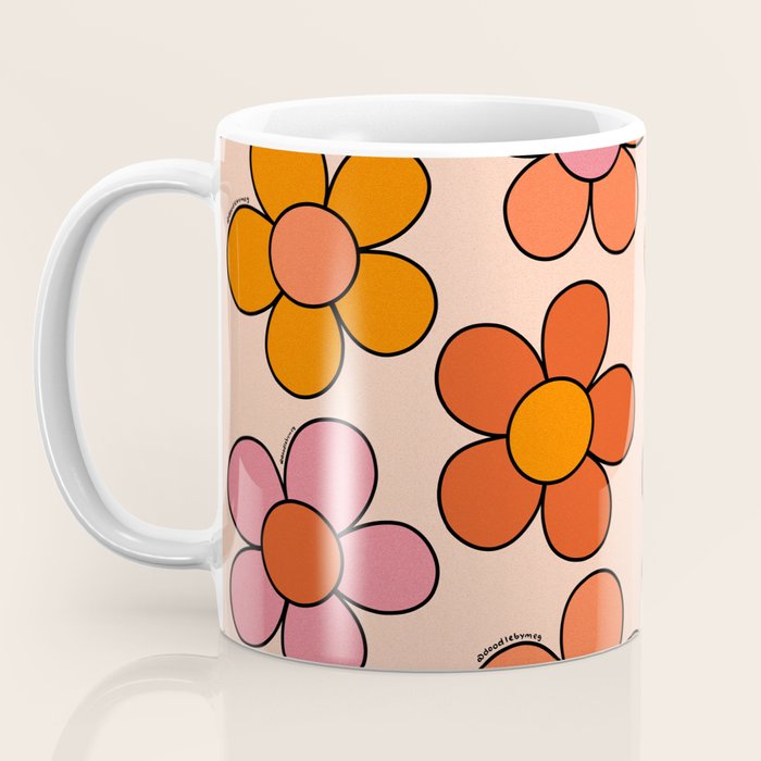 Groovy Flowers Print in Pink Coffee Mug Gallery Image 3