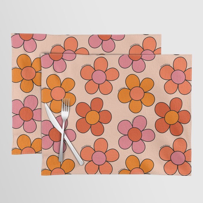 Groovy Flowers Print in Pink Placemat Gallery Image 1